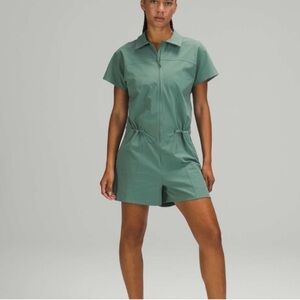 Lululemon Stretch Rib Pocketed Romper Size 10 Tidewater Teal Green Casual Travel